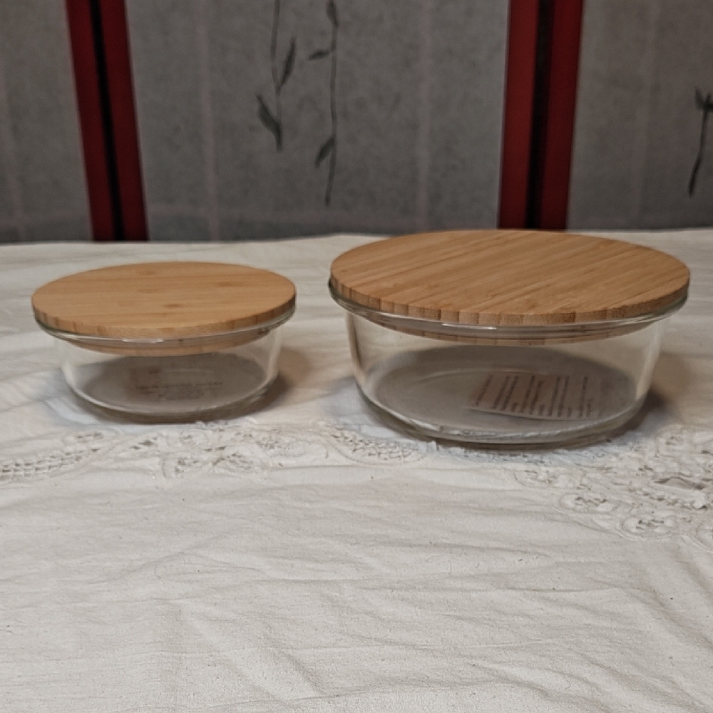 ▫️ Glass Storage Containers w/ Bamboo Lids NWT - Set of Two (2)